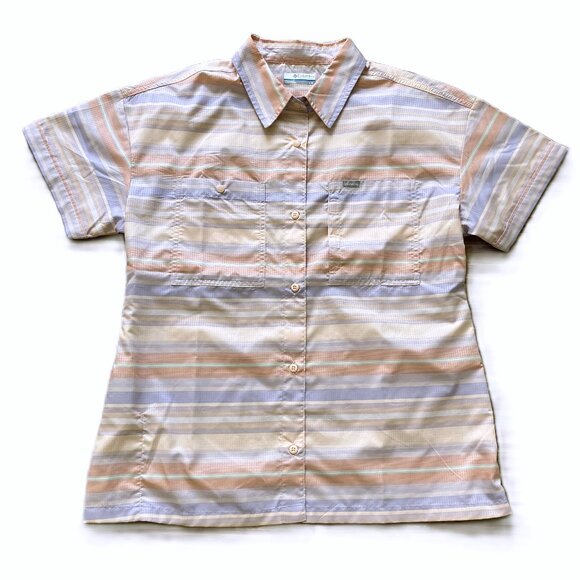 Columbia Silver Ridge Short Sleeve Shirt Omni-Shade Utility Pocket Pink Stripe - Picture 2 of 8